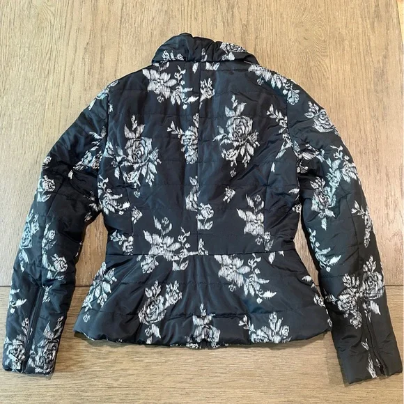 White House Black Market Black White Floral Quilted Puffer Jacket XS - Picture 10 of 11